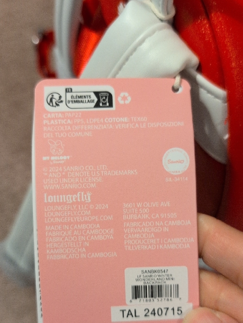 Loungefly Sanrio My Melody Christmas Holiday Mini Backpack in Red & White - Picture 4 of 11